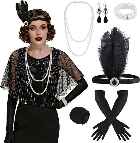 ELECLAND 10 قطع من مجموعة إكسسوارات Flapper Gatsby من العشرينيات من القرن الماضي، مجموعة أزياء العشرينات in Kuwait