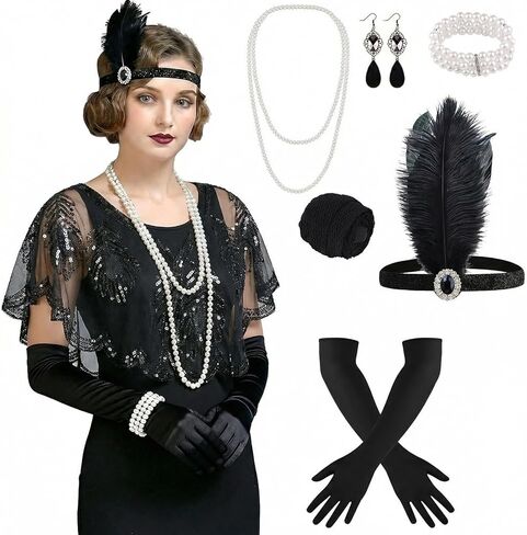 ELECLAND 10 قطع من مجموعة إكسسوارات Flapper Gatsby من العشرينيات من القرن الماضي، مجموعة أزياء العشرينات in Kuwait