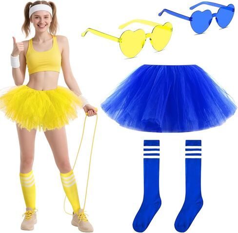 2pcs Tutus for Women Adult Set, 5 Layered Tutu Tulle Skirt with Socks & Sunglasses for Ballet Dance Halloween Birthday Party in Saudi Arabia