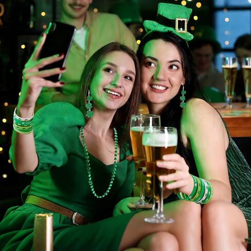 Heliltd St. Patrick’s Day Jewelry Set for Women 8pcs Shamrock Dangle Earrings Bead Necklace and Silicone Bracelets Irish Accessories Bundle Holiday Party Gifts in Saudi Arabia
