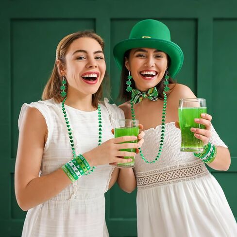 Heliltd St. Patrick’s Day Jewelry Set for Women 8pcs Shamrock Dangle Earrings Bead Necklace and Silicone Bracelets Irish Accessories Bundle Holiday Party Gifts in Saudi Arabia