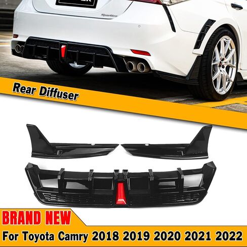 Rear Bumper Lip Diffuser Rear Bumper Low Lip with LED Light For Toyota Camry SE XSE YOFER Style 2018-2024 (Gloss Black) in Kuwait