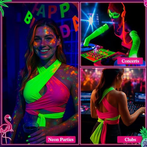 Neon Womens Ribbed Halter Crop Top Ruched Lace up Cropped Criss Cross Wrap Tie Tight Tank Top for 80's Party in Saudi Arabia