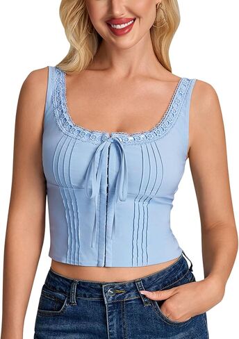 HTZMO Lace Corset Tops for Women 2026 Summer Y2k Tie Sleeveless Going Out Club Party Trendy Cute Crop Top in Saudi Arabia