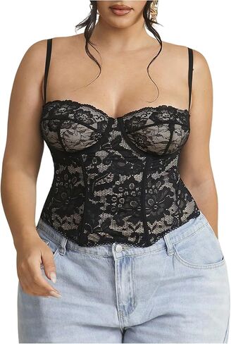 Floerns Women's Plus Size Lace Bustier Corset Tops Party Club Going Out Camisole Tops in Saudi Arabia