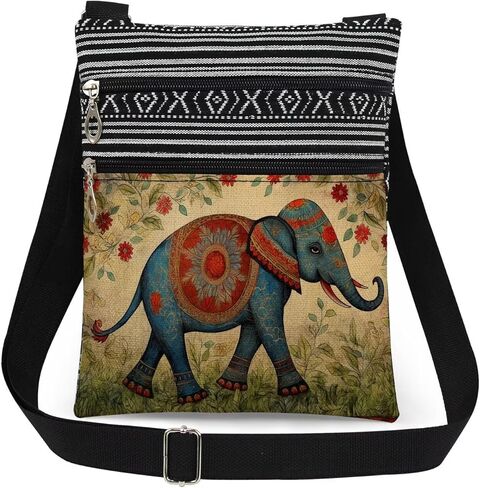 Elephant Print Crossbody Bag Adjustable Shoulder Strap Messenger Bag for Travel Sister Exotic Festival Gift Birthday Present for Adult in Saudi Arabia