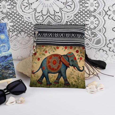 Elephant Print Crossbody Bag Adjustable Shoulder Strap Messenger Bag for Travel Sister Exotic Festival Gift Birthday Present for Adult in Saudi Arabia