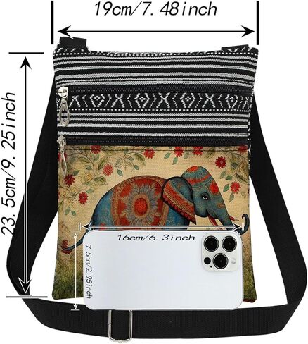 Elephant Print Crossbody Bag Adjustable Shoulder Strap Messenger Bag for Travel Sister Exotic Festival Gift Birthday Present for Adult in Saudi Arabia
