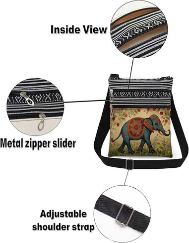 Elephant Print Crossbody Bag Adjustable Shoulder Strap Messenger Bag for Travel Sister Exotic Festival Gift Birthday Present for Adult in Saudi Arabia