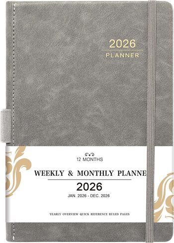 2026 Planner - 2026 Weekly Monthly Planner, January - December 2026, 5.85'' x 8.5'' Calendar Planner with Leather Cover, Pen Holder, Bookmarks in Kuwait