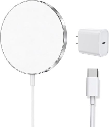 Magnetic Wireless Charger, Portable Fast Charger, 15W Fast Charging Pad, Compatible for iPhone 15/14/13/12 with USB-C Cable and USB-A Converter (White) in Kuwait