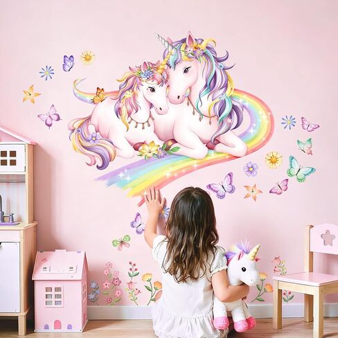 Tanlaby Large Rainbow Fairy Wall Stickers Elf Stars Wall Decals Peel and Stick Wall Art Sticker for Girls Bedroom Baby Nursery Kids Playroom Daycare Classroom Decor in Kuwait