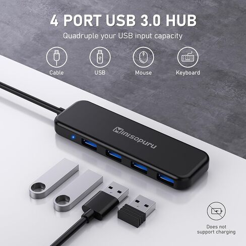 Minisopuru USB 3.0 Hub، USB Hub للكمبيوتر المحمول مع كابل ممتد بطول 1.8 قدم (الشحن غير مدعوم)، 4 منافذ USB Hub، موزع USB لمحرك الفلاش، HDD، وحدة التحكم، XPS، لوحة المفاتيح، الطابعة، الماوس، إلخ. in Kuwait
