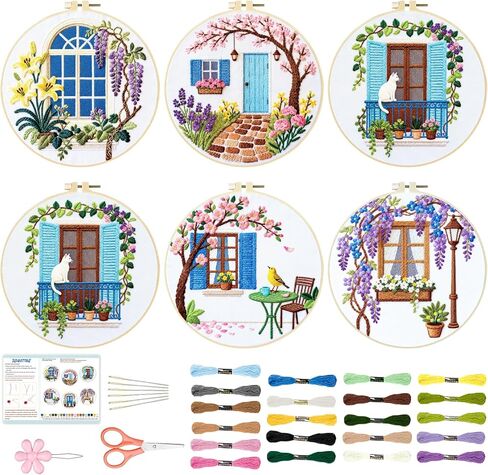 BEUNITONE Hummingbird Embroidery Kit for Adults, 6PC Floral Bird Cross Stitch Set with Colorful Threads, Nature Inspired DIY Artwork, Home Decor Gift for Her in Saudi Arabia