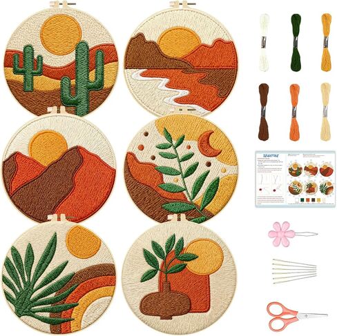 BEUNITONE Hummingbird Embroidery Kit for Adults, 6PC Floral Bird Cross Stitch Set with Colorful Threads, Nature Inspired DIY Artwork, Home Decor Gift for Her in Saudi Arabia