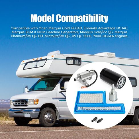 طقم مضخة الوقود E11015 149-2620 فلتر الزيت 122-0836 فلتر الهواء 140-3116 متوافق مع محركات Onan RV QG 5500 7000 HGJAA ​​HGJAB HGJAC Marquis Gold Platinum EFI in Kuwait