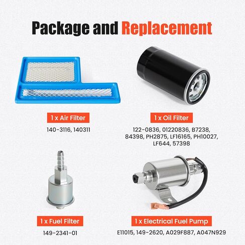 طقم مضخة الوقود E11015 149-2620 فلتر الزيت 122-0836 فلتر الهواء 140-3116 متوافق مع محركات Onan RV QG 5500 7000 HGJAA ​​HGJAB HGJAC Marquis Gold Platinum EFI in Kuwait