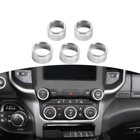 for RAM AC Control Radio Knob Cover Trim Ring Fit for Dodge RAM 2018-Present Silver Interior Accessories 5pcs in Saudi Arabia