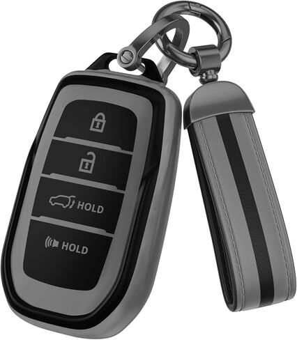 لملحقات غطاء Toyota Key Fob، مادة TPU غير اللامعة، مع سلسلة مفاتيح جلدية لطيفة، لـ RAV4، Highlander، C-HR، Corolla، Camry، Avalon، GT86 والمزيد. (رمادي مطفي، موديل-1) in Kuwait