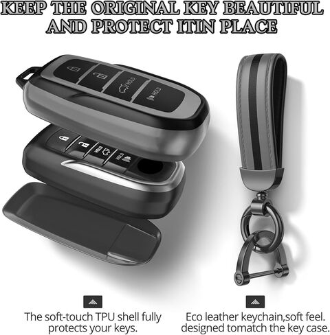 لملحقات غطاء Toyota Key Fob، مادة TPU غير اللامعة، مع سلسلة مفاتيح جلدية لطيفة، لـ RAV4، Highlander، C-HR، Corolla، Camry، Avalon، GT86 والمزيد. (رمادي مطفي، موديل-1) in Kuwait