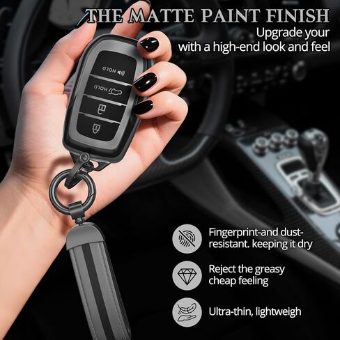 لملحقات غطاء Toyota Key Fob، مادة TPU غير اللامعة، مع سلسلة مفاتيح جلدية لطيفة، لـ RAV4، Highlander، C-HR، Corolla، Camry، Avalon، GT86 والمزيد. (رمادي مطفي، موديل-1) in Kuwait