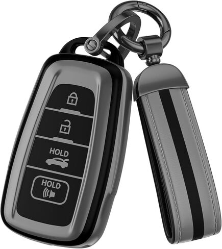 لملحقات غطاء Toyota Key Fob، مادة TPU غير اللامعة، مع سلسلة مفاتيح جلدية لطيفة، لـ RAV4، Highlander، C-HR، Corolla، Camry، Avalon، GT86 والمزيد. (رمادي مطفي، موديل-1) in Kuwait