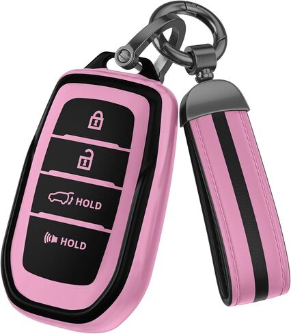 لملحقات غطاء Toyota Key Fob، مادة TPU غير اللامعة، مع سلسلة مفاتيح جلدية لطيفة، لـ RAV4، Highlander، C-HR، Corolla، Camry، Avalon، GT86 والمزيد. (رمادي مطفي، موديل-1) in Kuwait