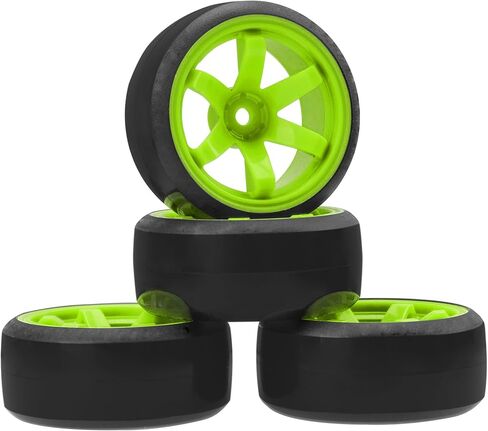 ShareGoo 4 قطع/مجموعة إطارات سيارات دريفت 1/10، إطارات بلاستيكية صلبة 62 مم وإطارات عجلات 12 مم سداسية متوافقة مع سيارة تراكساس HSP Tamiya HPI Kyosho Wltoys RC 1/10 على الطريق الانجراف (أخضر) in Kuwait
