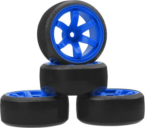 ShareGoo 4PCS/Set 1/10 Drift Car Tires,62mm Hard Plastic Tires & Wheel Rims 12mm Hex Compatible with Traxxas HSP Tamiya HPI Kyosho Wltoys RC 1/10 On Road Drift Drifting Car (Green) in Kuwait
