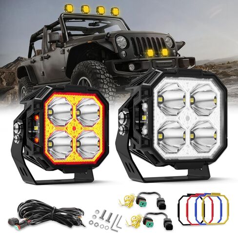 CO LIGHT 5 بوصات 130 وات LED مكعبة ضوء القيادة على الطرق الوعرة مع مطلق النار الجانبي، 11533LM أضواء مربعة فائقة السطوع للطرق الوعرة مع ضوء خندق شعاع كومبو 270 درجة، كهرمان DRL لشاحنة Jeep ATV Wrangler Ford in Kuwait