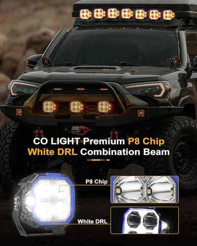 CO LIGHT 5 بوصات 130 وات LED مكعبة ضوء القيادة على الطرق الوعرة مع مطلق النار الجانبي، 11533LM أضواء مربعة فائقة السطوع للطرق الوعرة مع ضوء خندق شعاع كومبو 270 درجة، كهرمان DRL لشاحنة Jeep ATV Wrangler Ford in Kuwait