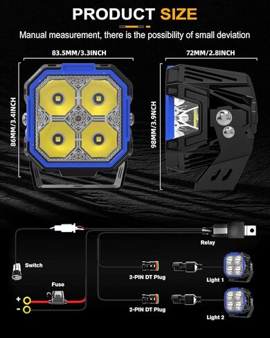 CO LIGHT 5 بوصات 130 وات LED مكعبة ضوء القيادة على الطرق الوعرة مع مطلق النار الجانبي، 11533LM أضواء مربعة فائقة السطوع للطرق الوعرة مع ضوء خندق شعاع كومبو 270 درجة، كهرمان DRL لشاحنة Jeep ATV Wrangler Ford in Kuwait