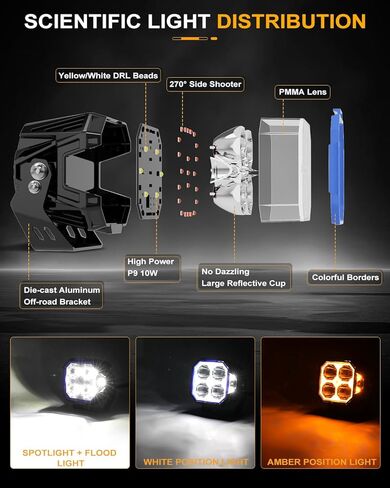 CO LIGHT 5 بوصات 130 وات LED مكعبة ضوء القيادة على الطرق الوعرة مع مطلق النار الجانبي، 11533LM أضواء مربعة فائقة السطوع للطرق الوعرة مع ضوء خندق شعاع كومبو 270 درجة، كهرمان DRL لشاحنة Jeep ATV Wrangler Ford in Kuwait