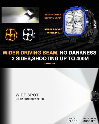 CO LIGHT 5 بوصات 130 وات LED مكعبة ضوء القيادة على الطرق الوعرة مع مطلق النار الجانبي، 11533LM أضواء مربعة فائقة السطوع للطرق الوعرة مع ضوء خندق شعاع كومبو 270 درجة، كهرمان DRL لشاحنة Jeep ATV Wrangler Ford in Kuwait