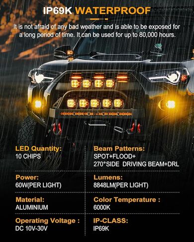 CO LIGHT 5 بوصات 130 وات LED مكعبة ضوء القيادة على الطرق الوعرة مع مطلق النار الجانبي، 11533LM أضواء مربعة فائقة السطوع للطرق الوعرة مع ضوء خندق شعاع كومبو 270 درجة، كهرمان DRL لشاحنة Jeep ATV Wrangler Ford in Kuwait