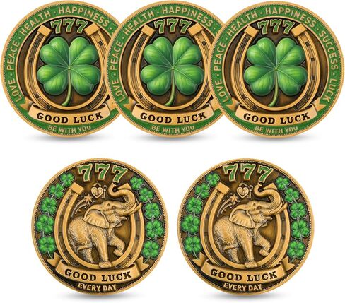 Lucky Four Leaf Clover Challenge Coin, Colorful UV Finish Good Luck Charm Coin, Heavyweight Zinc Alloy Collectible Coin with Clear Acrylic Case in Saudi Arabia