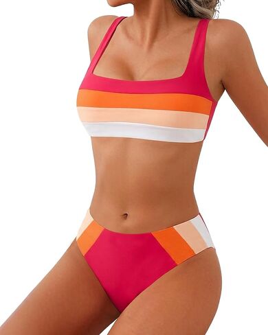 XUNYU قطعتين ملابس السباحة للنساء رفع بيكيني الأعلى ساحة الرقبة ثوب السباحة الدانتيل يصل لباس سباحة رياضي في سن المراهقة ملابس سباحة للفتيات in Kuwait