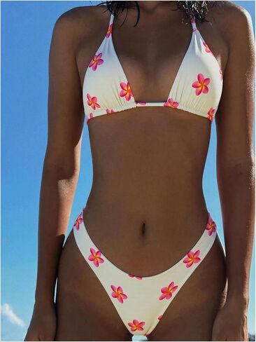 Floerns Women's Bikini Sets Floral Print Triangle Halter Swimsuit Cheeky 2 Piece Bathing Suit in Kuwait