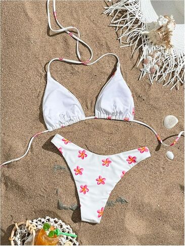 Floerns Women's Bikini Sets Floral Print Triangle Halter Swimsuit Cheeky 2 Piece Bathing Suit in Kuwait