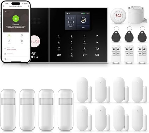 WiFi Wireless Alarm System for Home Security, GSM Home Alarm 24 Piece Kit with Siren, PIR Motion Sensors, Remote Controls, Window/Door Sensors (Tuya and Smart Life APP) in Kuwait