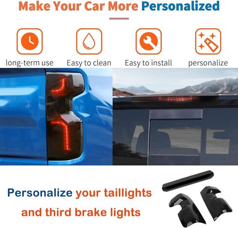 JeCar Smoked Tail Light Cover 3rd Third Brake Light Cover Trim Guards Kit for Chevy Silverado 2022-2025 - ABS Tail Lamp Overlay Trim Protector, Rear Taillight Decoration Accessories in Saudi Arabia