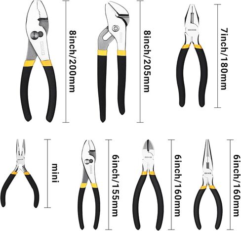 7PCS Plier Set, 8" Water Pump/Tongue and Groove Plier, 7"Diagonal Cutting, 6" Long Nose/Tongue and Groove/Side Cutting, Mini Long Nose with Storage Bag, for Home Repair DIY Professional Use in Saudi Arabia