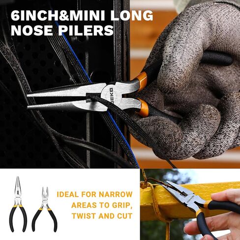 7PCS Plier Set, 8" Water Pump/Tongue and Groove Plier, 7"Diagonal Cutting, 6" Long Nose/Tongue and Groove/Side Cutting, Mini Long Nose with Storage Bag, for Home Repair DIY Professional Use in Saudi Arabia
