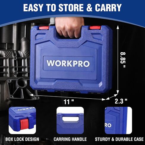 WORKPRO 14-Piece 1/2＂ Drive Deep Impact Socket Set, 6-Point Impact Deep Socket Set with Heavy Duty Storage Case for Automotive and Mechanical Repairs, 10mm-27mm, Cr-V Steel, Metric in Kuwait