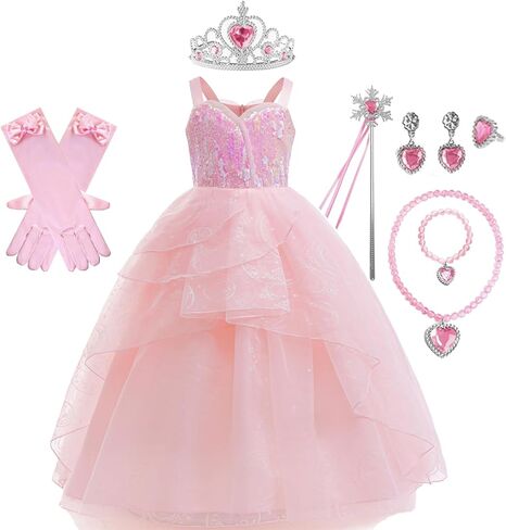 فستان زي غليندا الوردي للفتيات الساحرة ترتر فستان للبنات مناسبة خاصة مع عصا ولي العهد in Kuwait