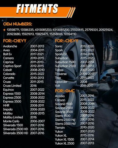 13598771 TPMS Sensor for:-Chevy 2007-2022 Equinox 2008-2010 Cobalt 2006-2020 Impala 2015-2022 Colorado 2007-2020 Tahoe for:-GMC for:-Buick Enclave Tire Pressure Monitoring Sensor 315MHz 4 Pack in Kuwait