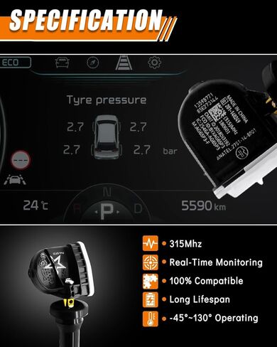 13598771 TPMS Sensor for:-Chevy 2007-2022 Equinox 2008-2010 Cobalt 2006-2020 Impala 2015-2022 Colorado 2007-2020 Tahoe for:-GMC for:-Buick Enclave Tire Pressure Monitoring Sensor 315MHz 4 Pack in Kuwait