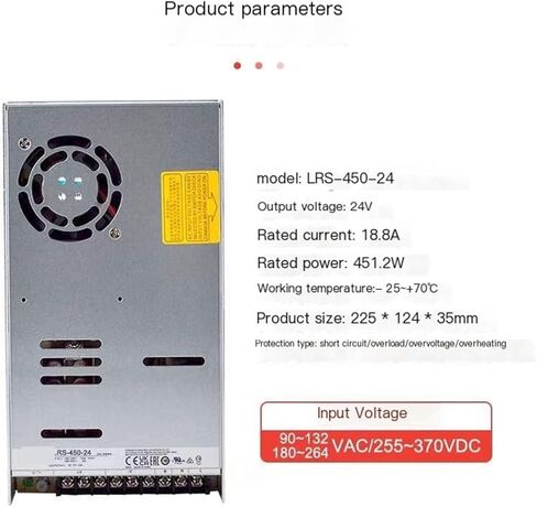 1pcs LRS-450-24 Single Output Switching Power Supply LED Driver 24VDC 18.8A in Saudi Arabia