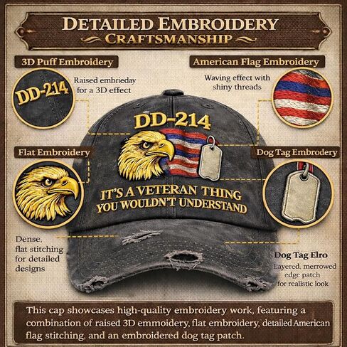 DD-214 Veteran Embroidered Hat for Men Military Baseball Cap Veteran Pride Gift in Saudi Arabia