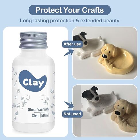 Air Dry Clay Varnish,50ml Gloss Finish Glaze for Air Dry Clay, Clay Paint for Pottery Air Dry, High Gloss & Scratch Resistant & Waterproof, Design for Air Dry Clay Pottery (Gloss Varnish) in Kuwait